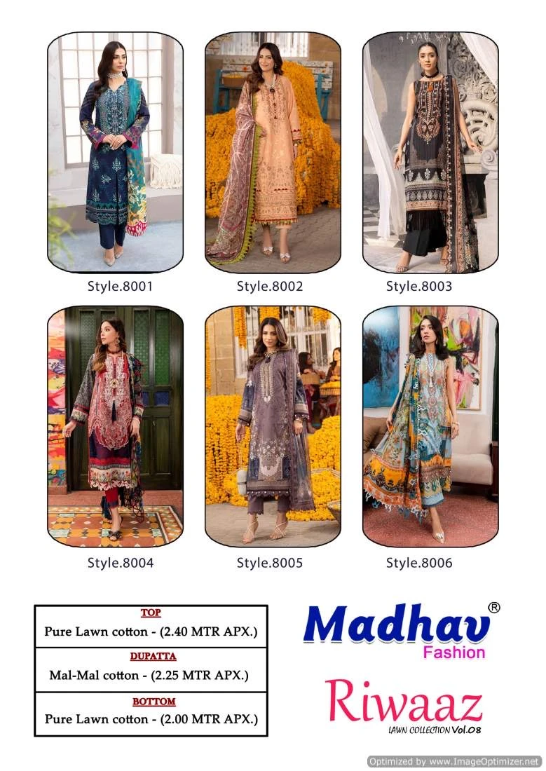 Madhav  Riwaaz Vol 8 Cotton Wholesale Readymade Salwar Suit Catalog